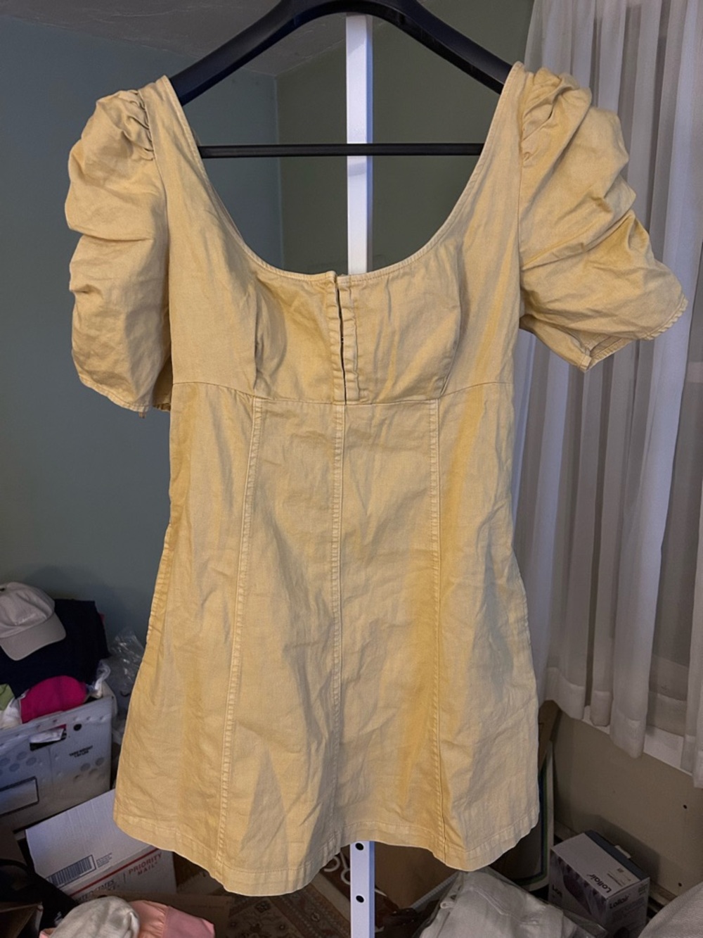 Free People  Puff Sleeve Mini Dress in the color sand dune